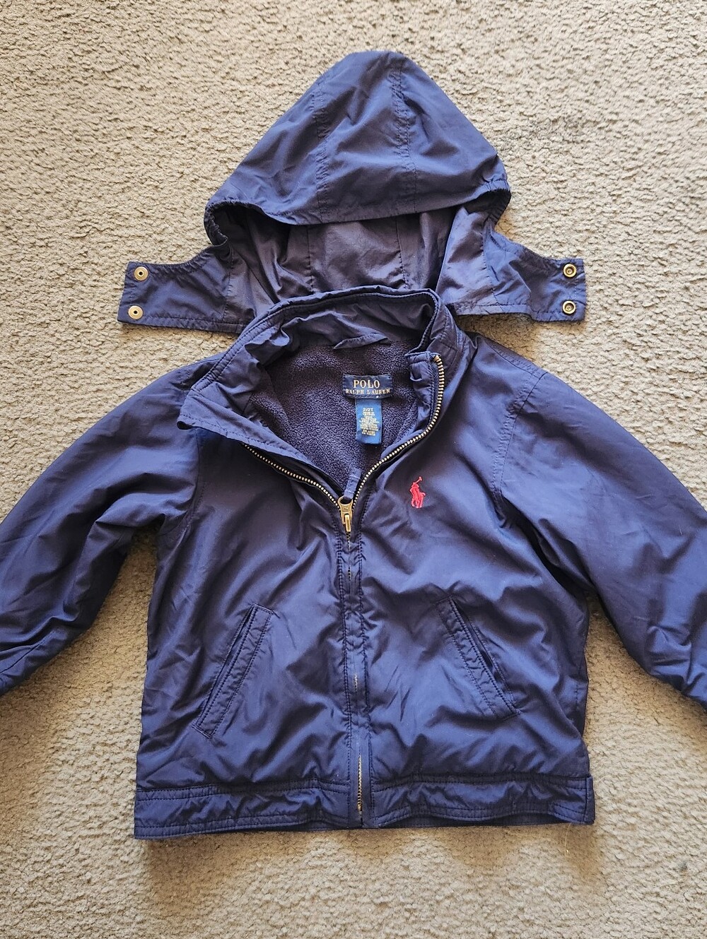 POLO RALPH LAUREN Toddler Windbreaker Jacket Size 2T Blue Fleece Lined Hooded